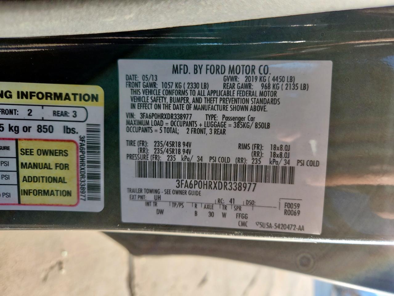 2013 Ford Fusion Se VIN: 3FA6P0HRXDR338977 Lot: 91222615