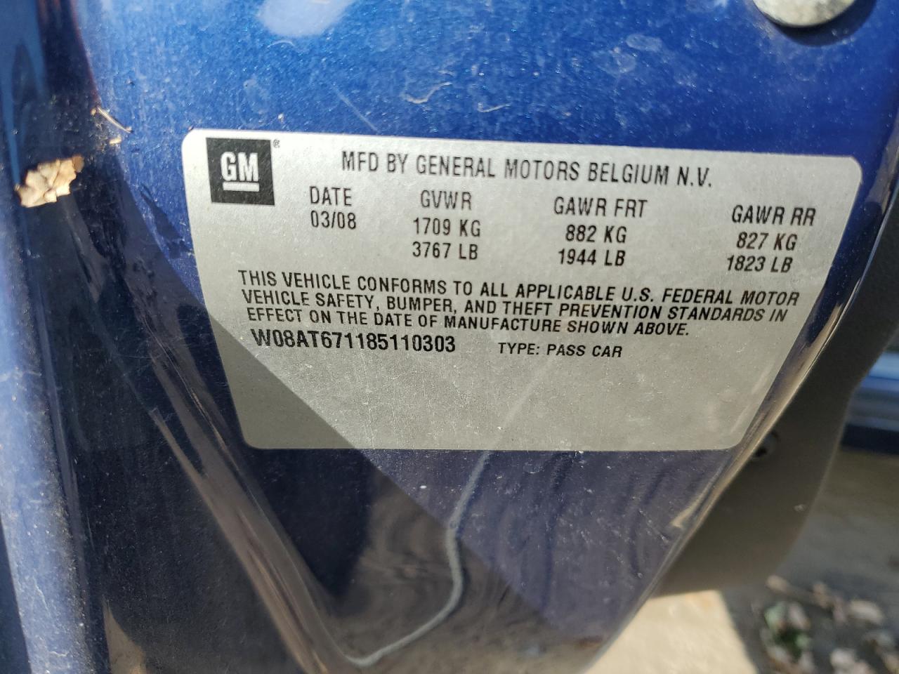 2008 Saturn Astra Xr VIN: W08AT671185110303 Lot: 93229235