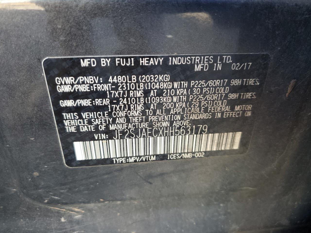 2017 Subaru Forester 2.5I Premium VIN: JF2SJAECXHH563179 Lot: 91945965