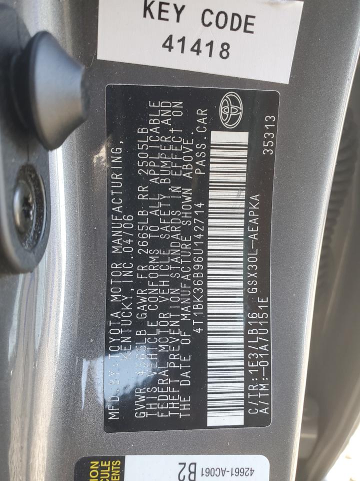 2006 Toyota Avalon Xl VIN: 4T1BK36B96U142714 Lot: 92251855