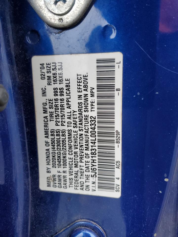 2004 Honda Element Lx VIN: 5J6YH18314L004332 Lot: 90538785