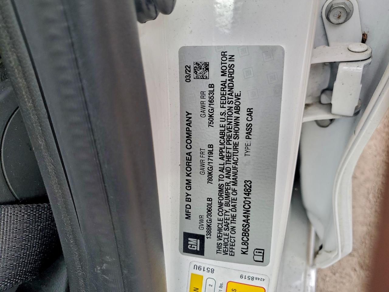 2022 Chevrolet Spark Ls VIN: KL8CB6SA4NC014823 Lot: 94294845