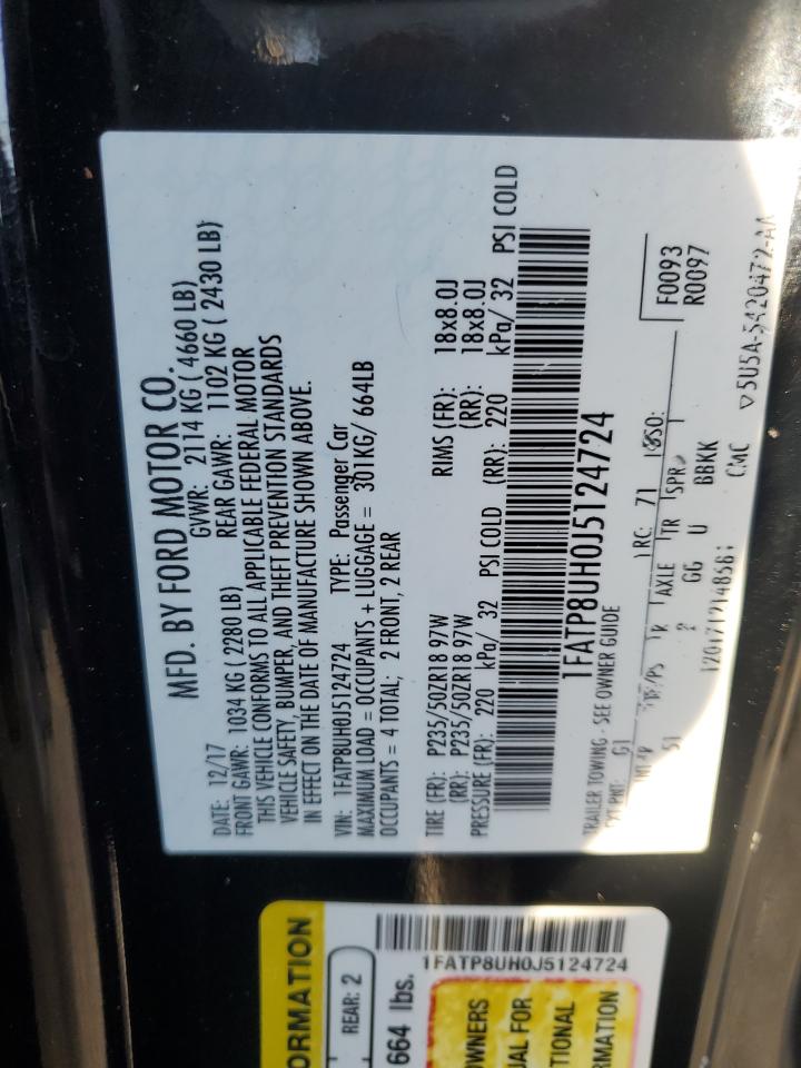 2018 Ford Mustang VIN: 1FATP8UH0J5124724 Lot: 82706415