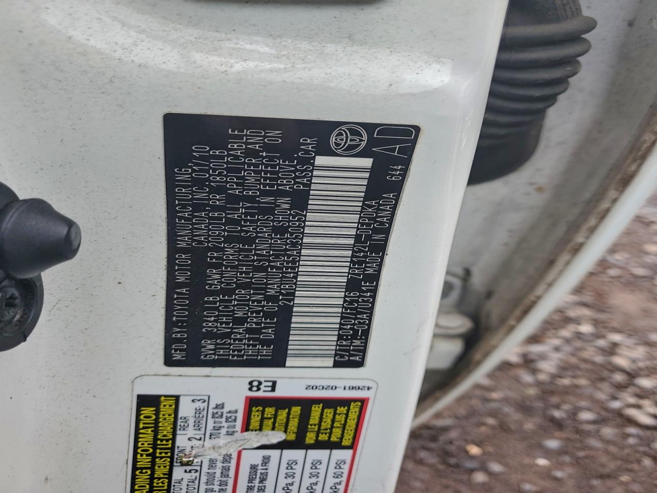 2010 Toyota Corolla Base VIN: 2T1BU4EE5AC350952 Lot: 93731755