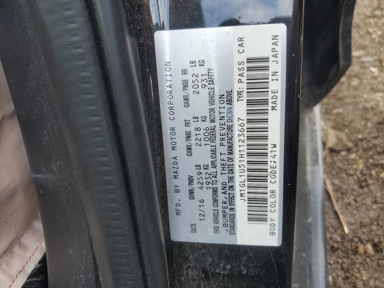 2017 Mazda 6 Sport VIN: JM1GL1U51H1123667 Lot: 91694315