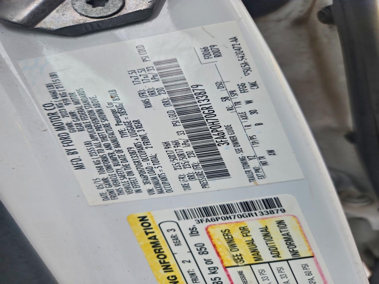 2016 Ford Fusion Se VIN: 3FA6P0H70GR133879 Lot: 93260185