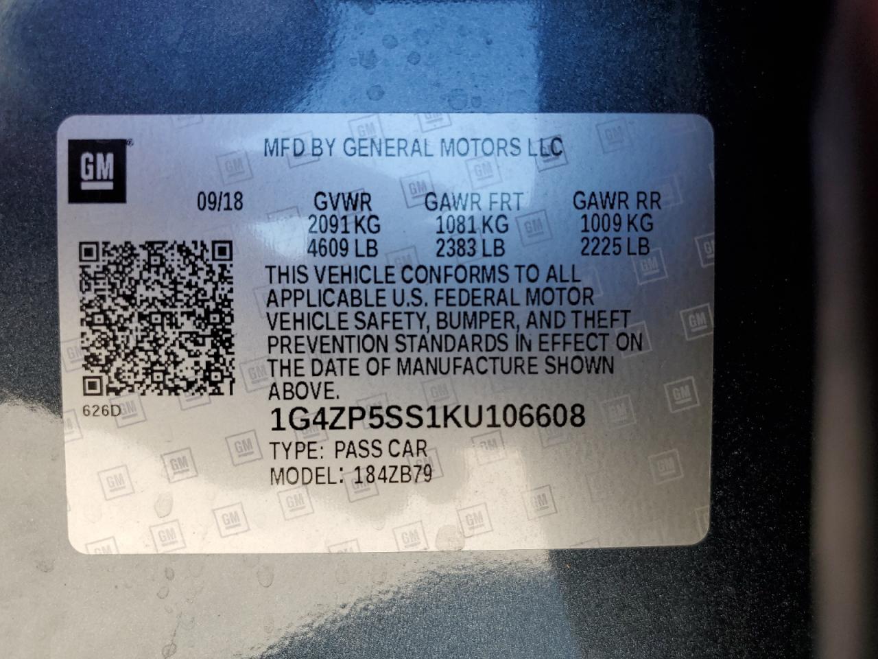 2019 Buick Lacrosse Essence VIN: 1G4ZP5SS1KU106608 Lot: 93058435