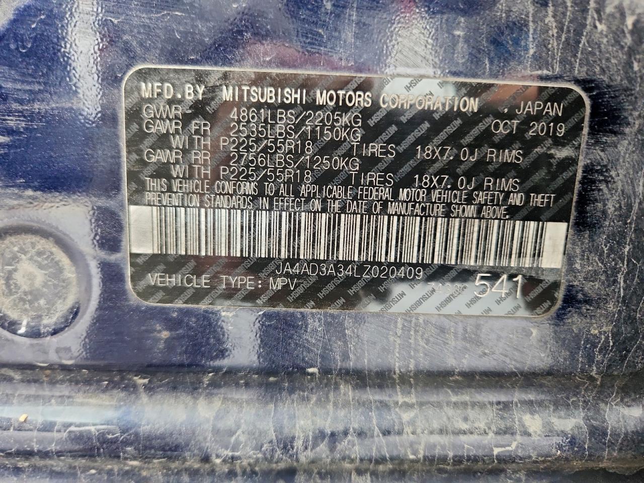 2020 Mitsubishi Outlander Se VIN: JA4AD3A34LZ020409 Lot: 94342775