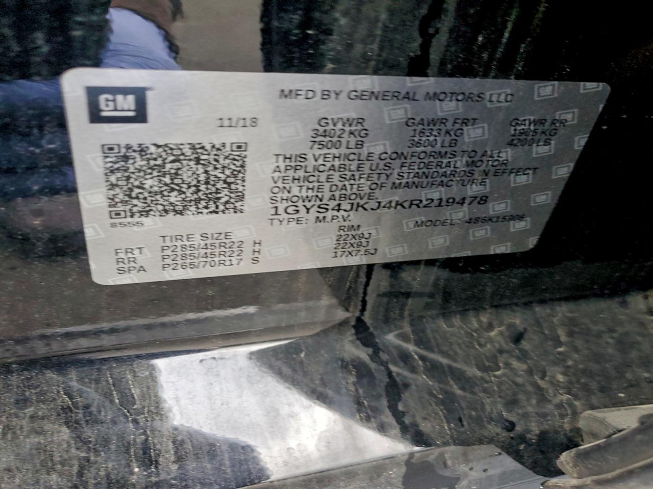 2019 Cadillac Escalade Esv Premium Luxury VIN: 1GYS4JKJ4KR219478 Lot: 94394435