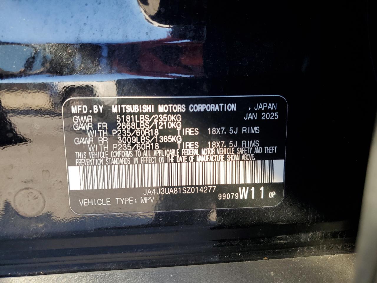 2025 Mitsubishi Outlander Es VIN: JA4J3UA81SZ014277 Lot: 90657075