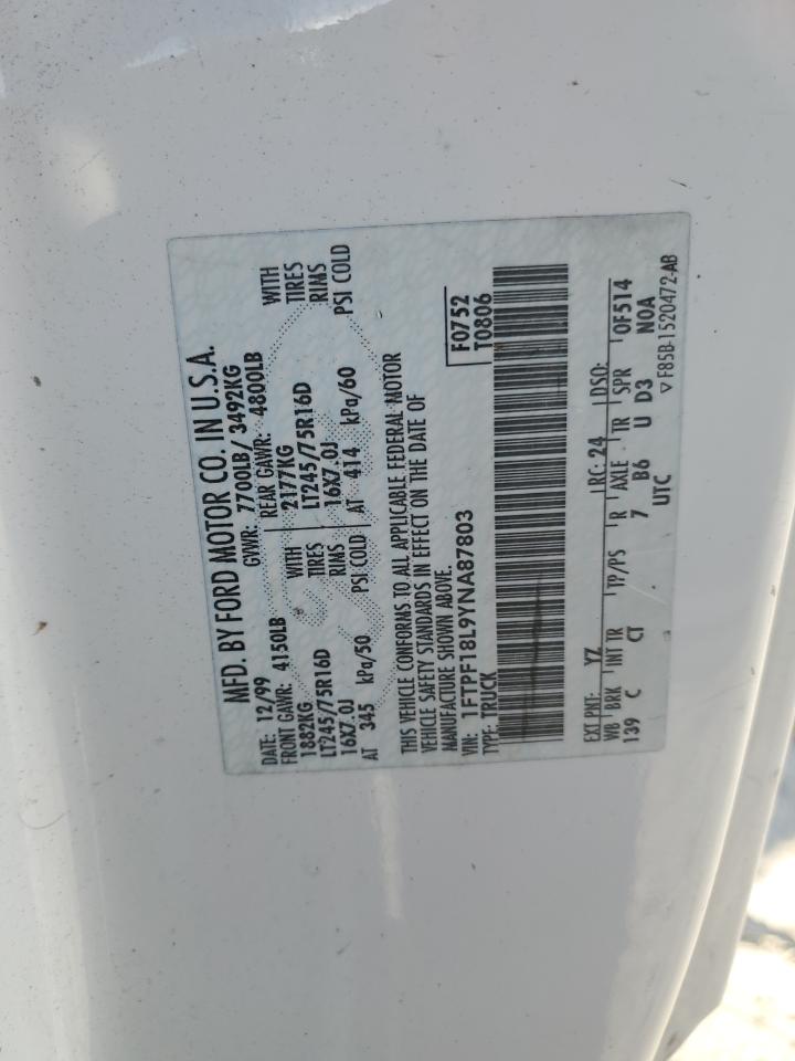 2000 Ford F150 VIN: 1FTPF18L9YNA87803 Lot: 93198385
