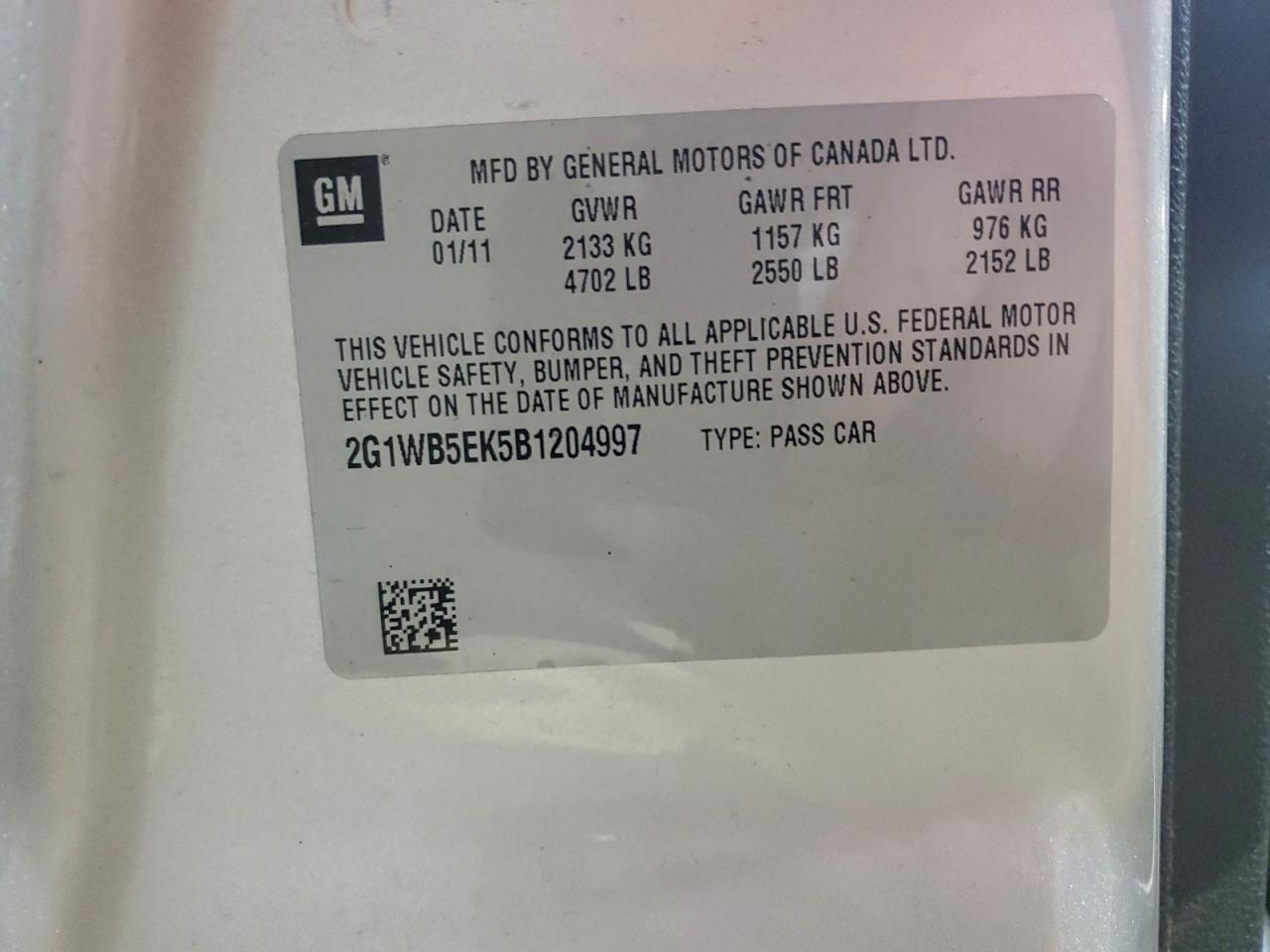 2011 Chevrolet Impala Lt VIN: 2G1WB5EK5B1204997 Lot: 90798725