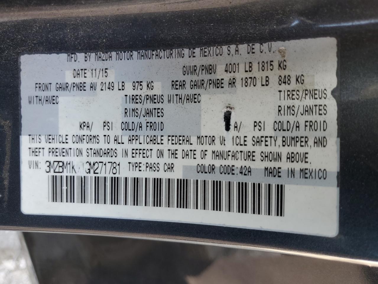 2016 Mazda 3 Sport VIN: 3MZBM1K71GM271781 Lot: 92188365