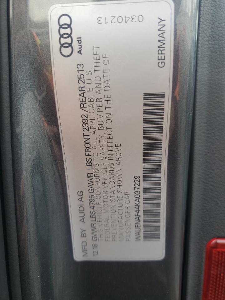 2019 Audi A4 Premium Plus VIN: WAUENAF44KA037229 Lot: 91792985