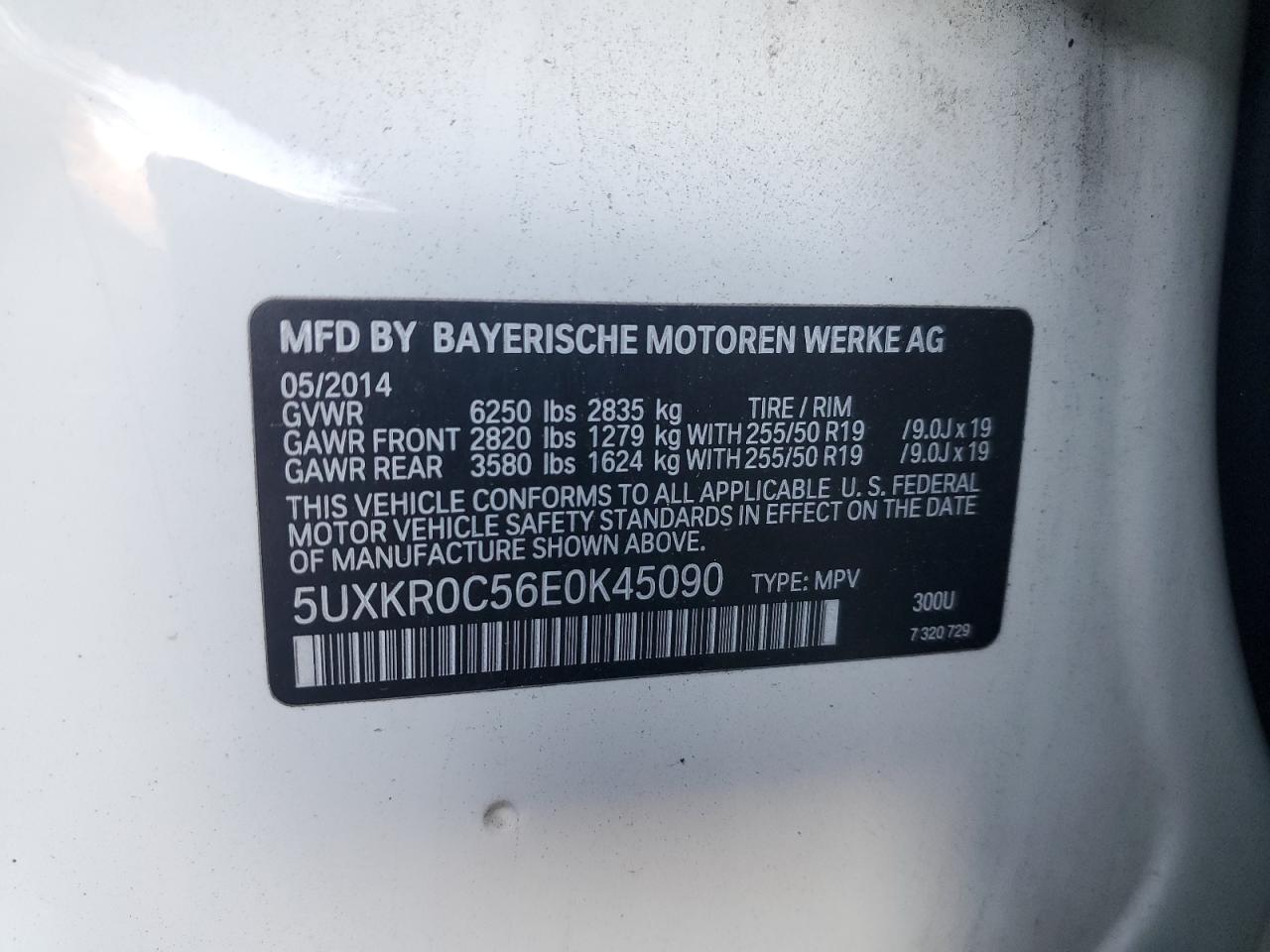 2014 BMW X5 xDrive35I VIN: 5UXKR0C56E0K45090 Lot: 93082905