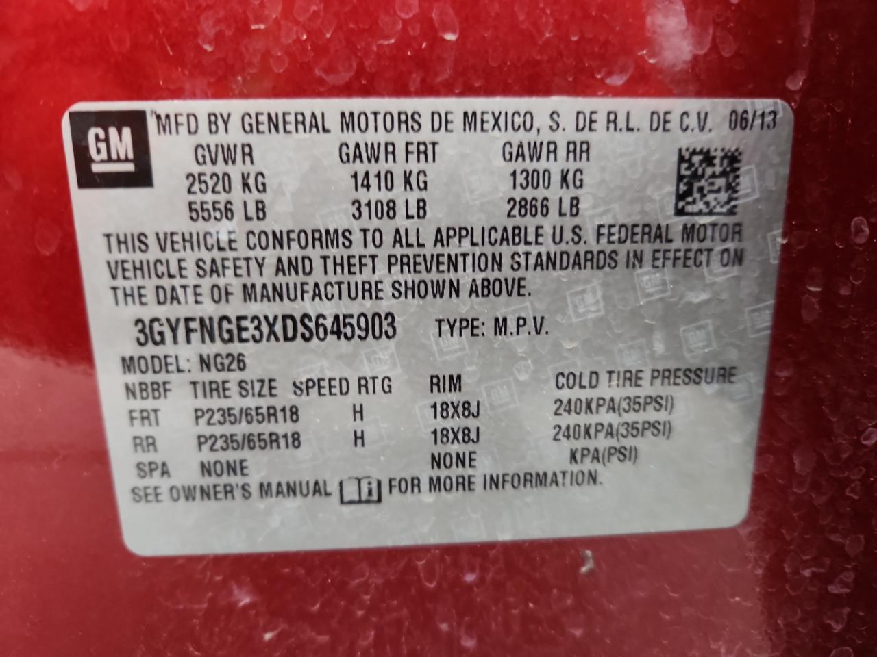 2013 Cadillac Srx Luxury Collection VIN: 3GYFNGE3XDS645903 Lot: 91497065