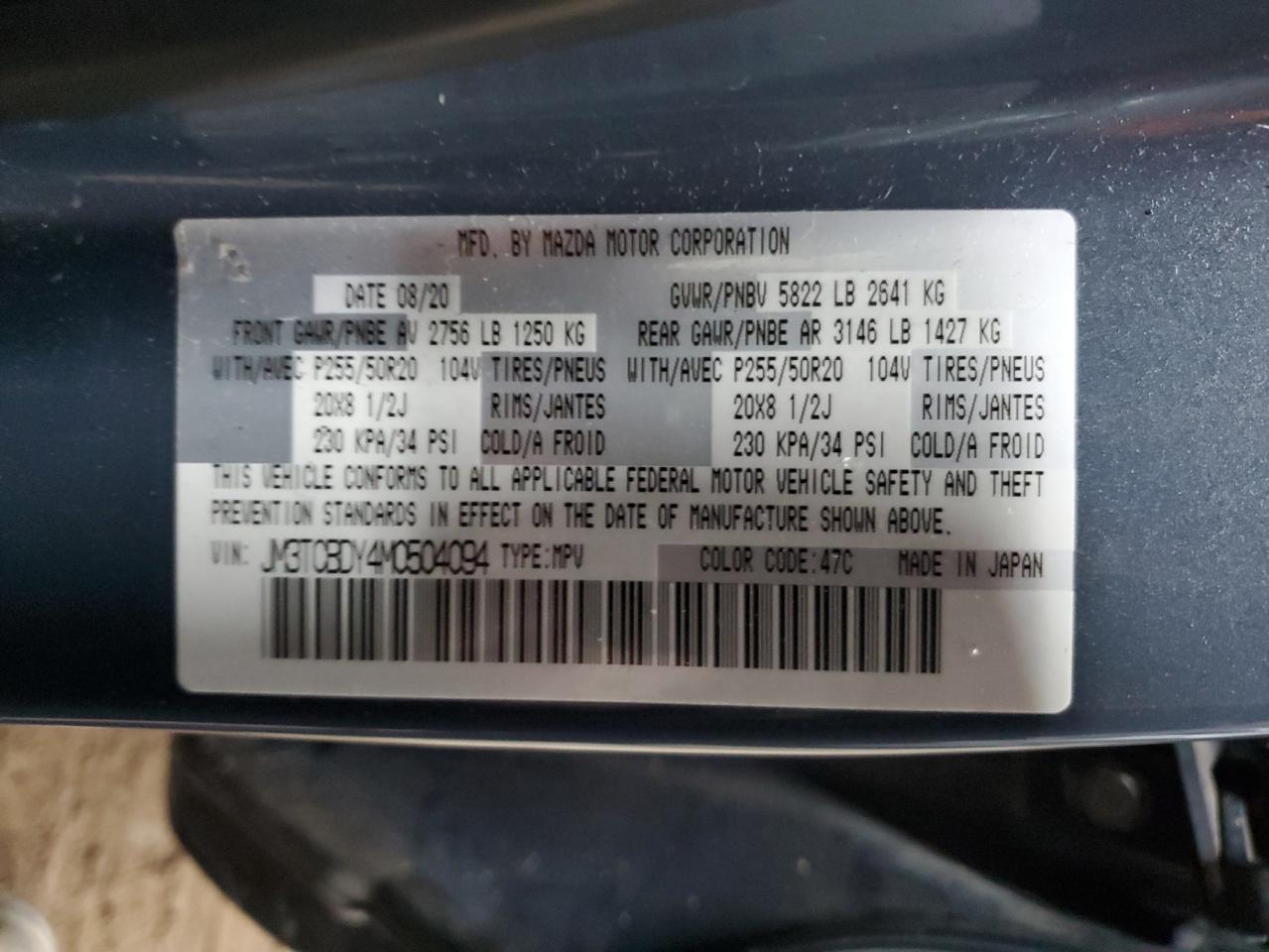 2021 Mazda Cx-9 Grand Touring VIN: JM3TCBDY4M0504094 Lot: 92231645