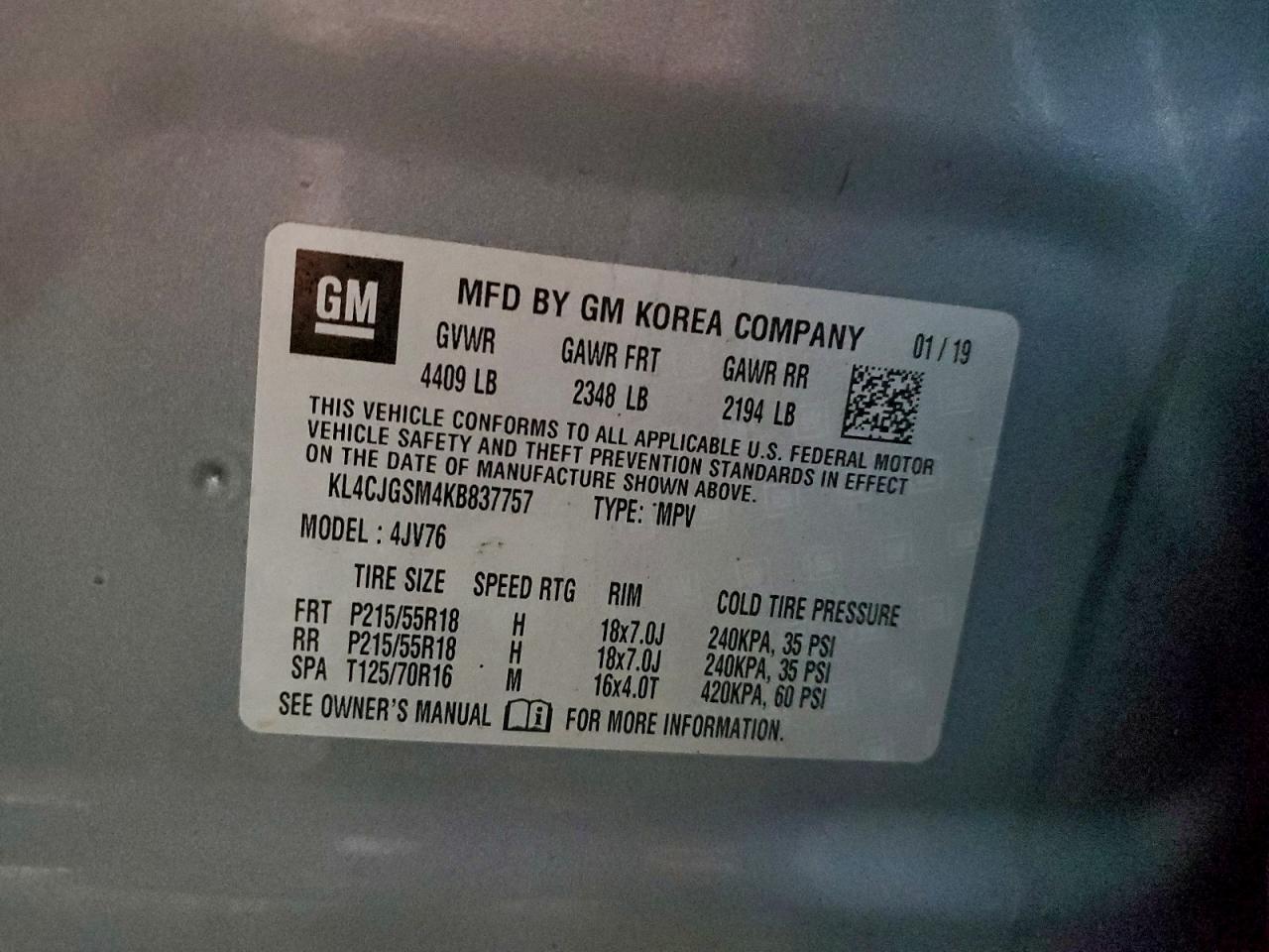 2019 Buick Encore Essence VIN: KL4CJGSM4KB837757 Lot: 93718645