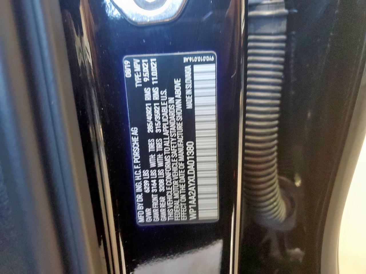 2020 Porsche Cayenne VIN: WP1AA2AYXLDA01380 Lot: 91350325