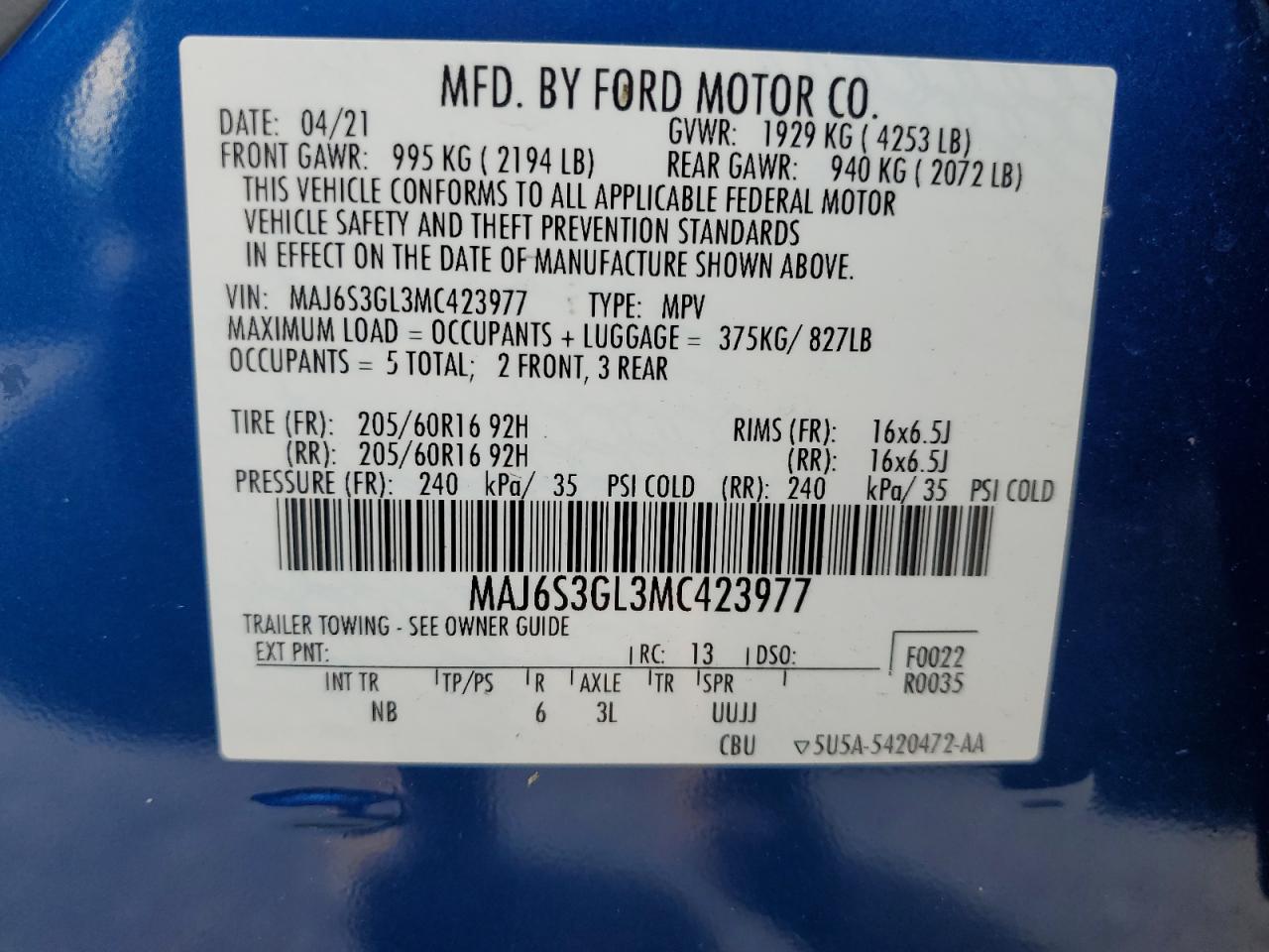 2021 Ford Ecosport Se VIN: MAJ6S3GL3MC423977 Lot: 92271775