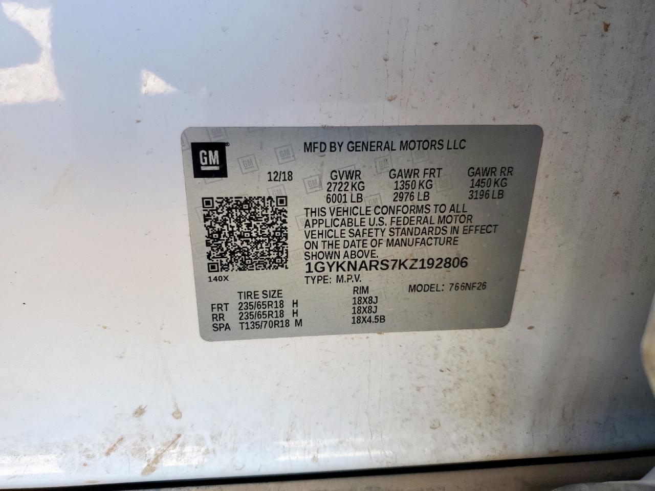 2019 Cadillac Xt5 VIN: 1GYKNARS7KZ192806 Lot: 90649295