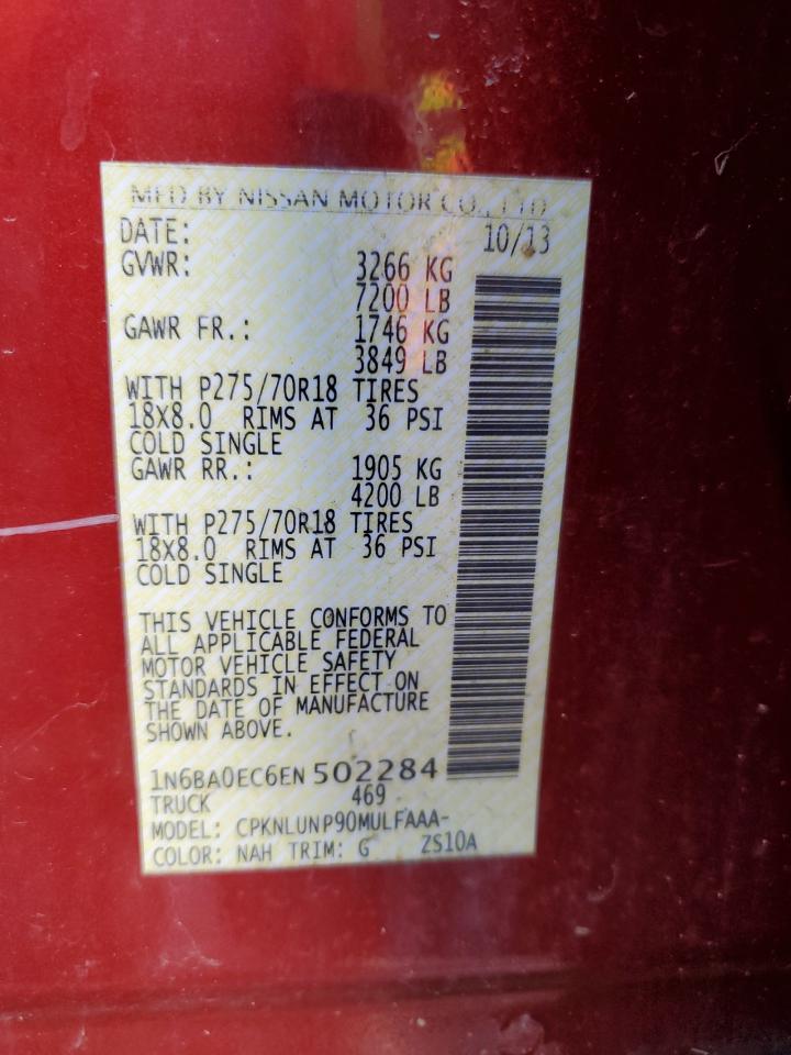 2014 Nissan Titan S VIN: 1N6BA0EC6EN502284 Lot: 91184765