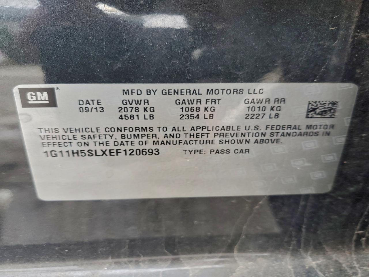 2014 Chevrolet Malibu Ltz VIN: 1G11H5SLXEF120693 Lot: 94068405