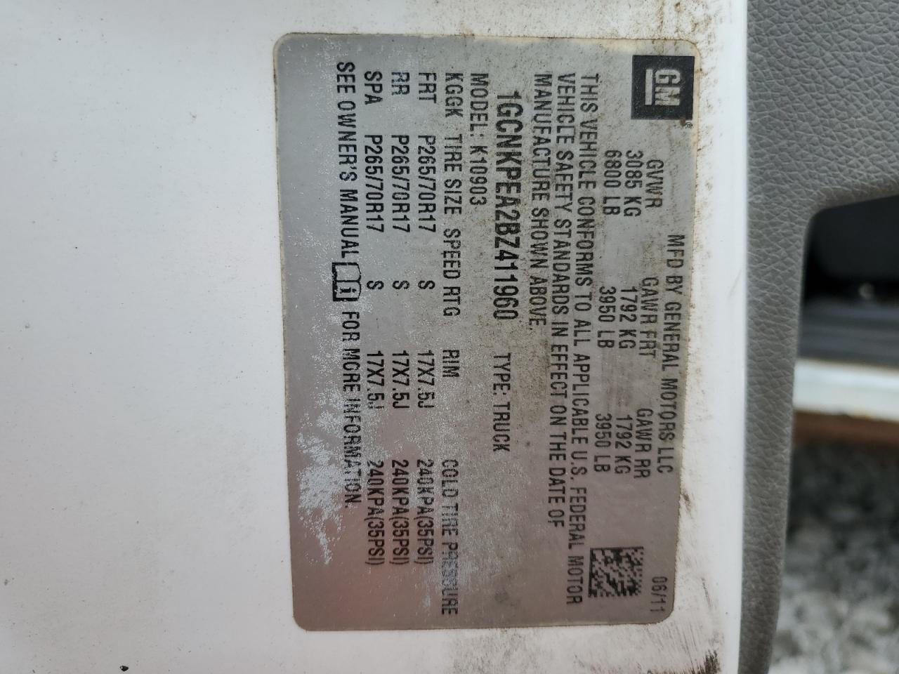 2011 Chevrolet Silverado K1500 VIN: 1GCNKPEA2BZ411960 Lot: 91565245