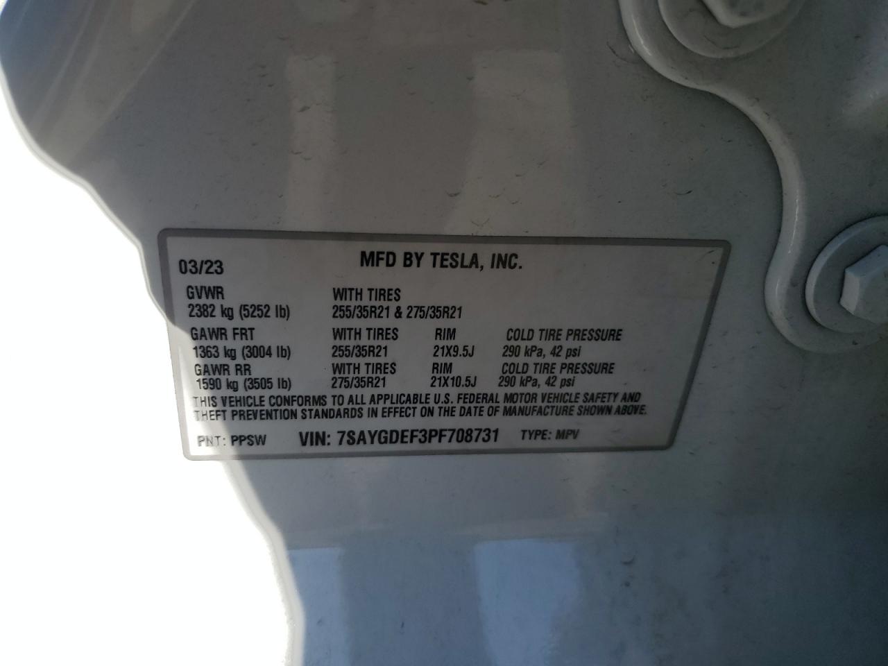 2023 Tesla Model Y VIN: 7SAYGDEF3PF708731 Lot: 92439725