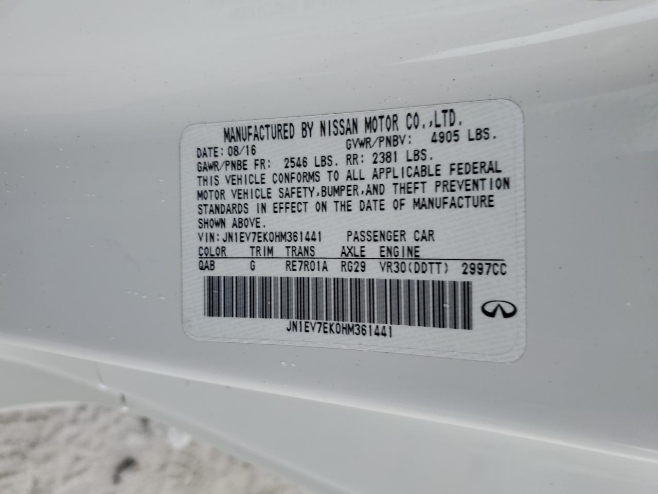 2017 Infiniti Q60 Premium VIN: JN1EV7EK0HM361441 Lot: 93535035