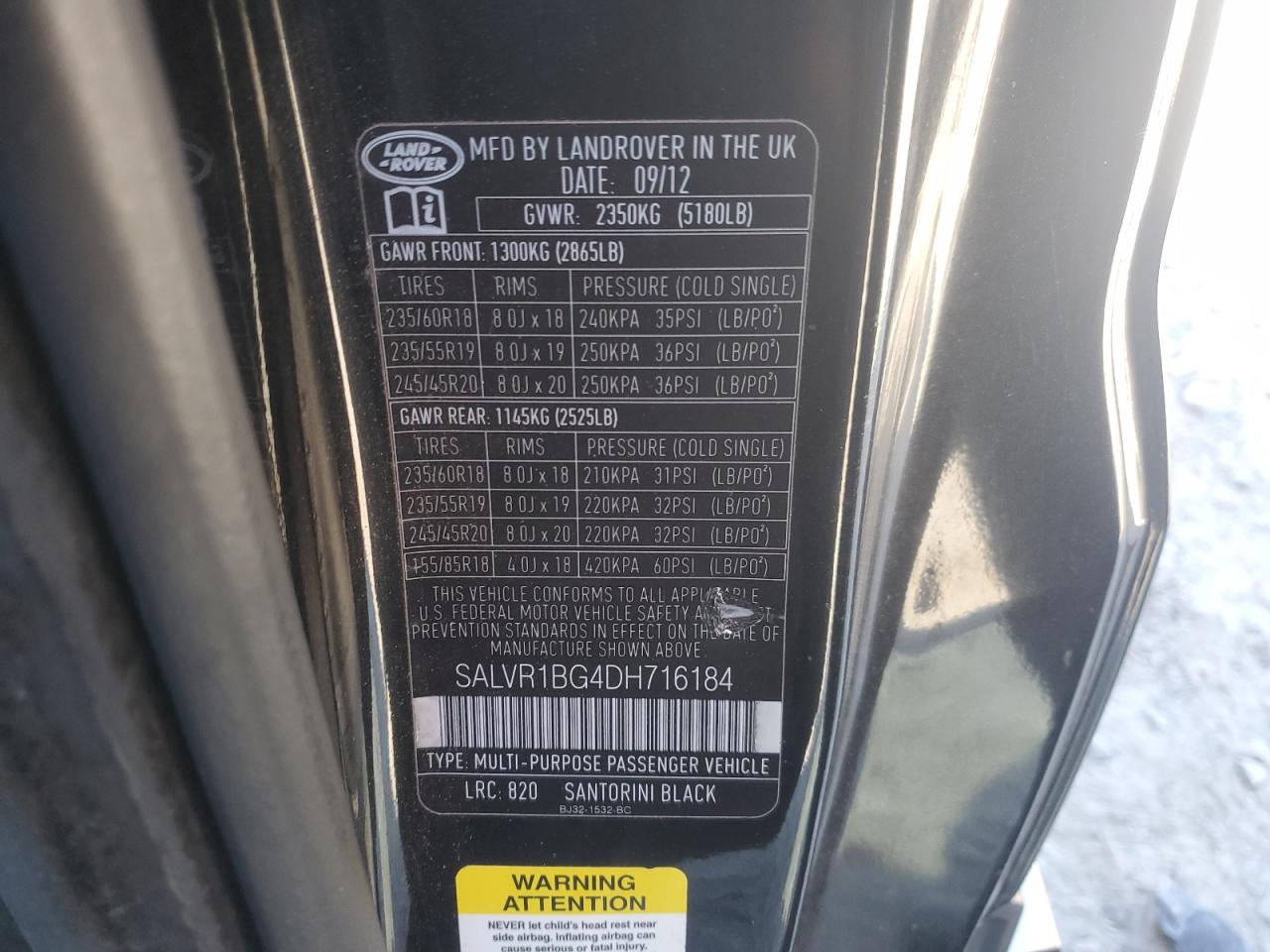 2013 Land Rover Range Rover Evoque Pure Premium VIN: SALVR1BG4DH716184 Lot: 92135095