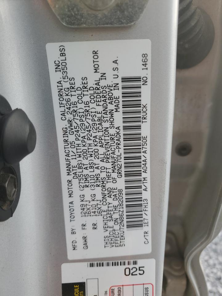 2006 Toyota Tacoma Double Cab Prerunner Long Bed VIN: 5TEKU72N86Z182098 Lot: 93664385