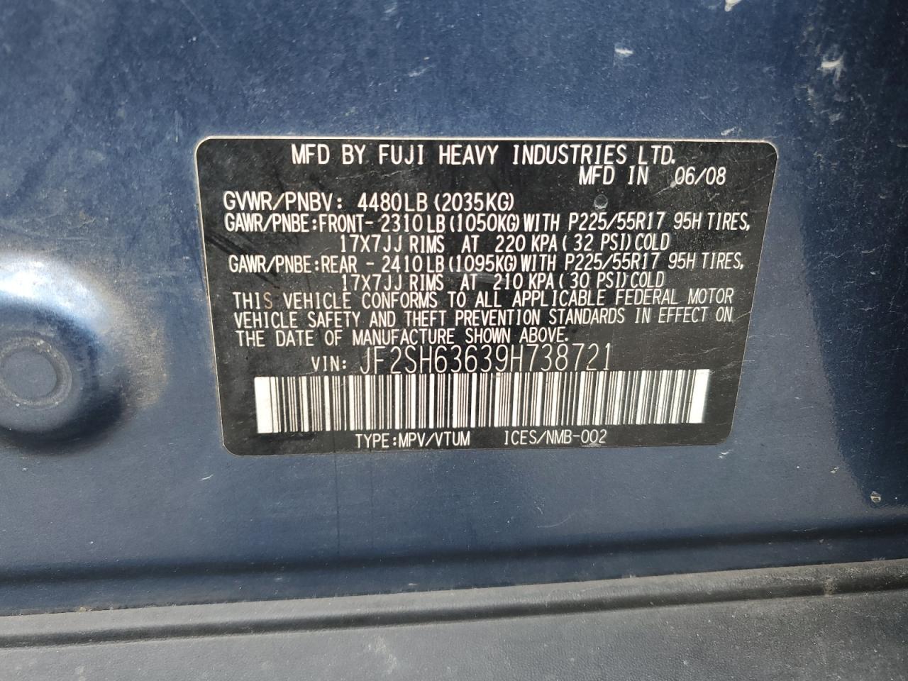 2009 Subaru Forester 2.5X Premium VIN: JF2SH63639H738721 Lot: 92928975