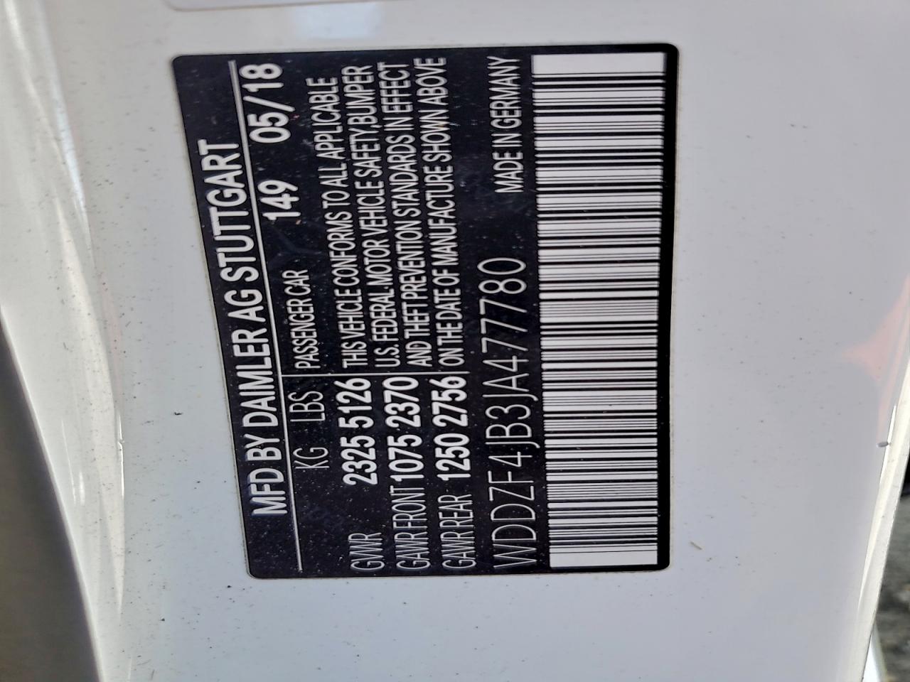 2018 Mercedes-Benz E 300 VIN: WDDZF4JB3JA477780 Lot: 93072585