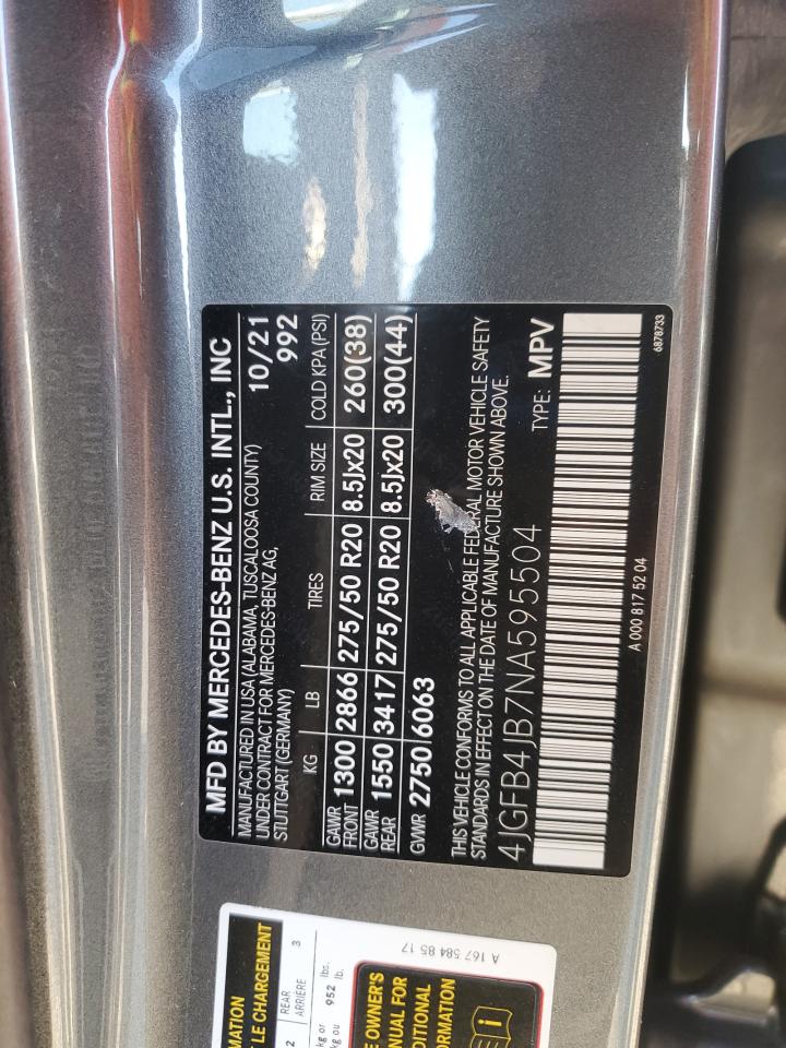 2022 Mercedes-Benz Gle 350 VIN: 4JGFB4JB7NA595504 Lot: 90850895