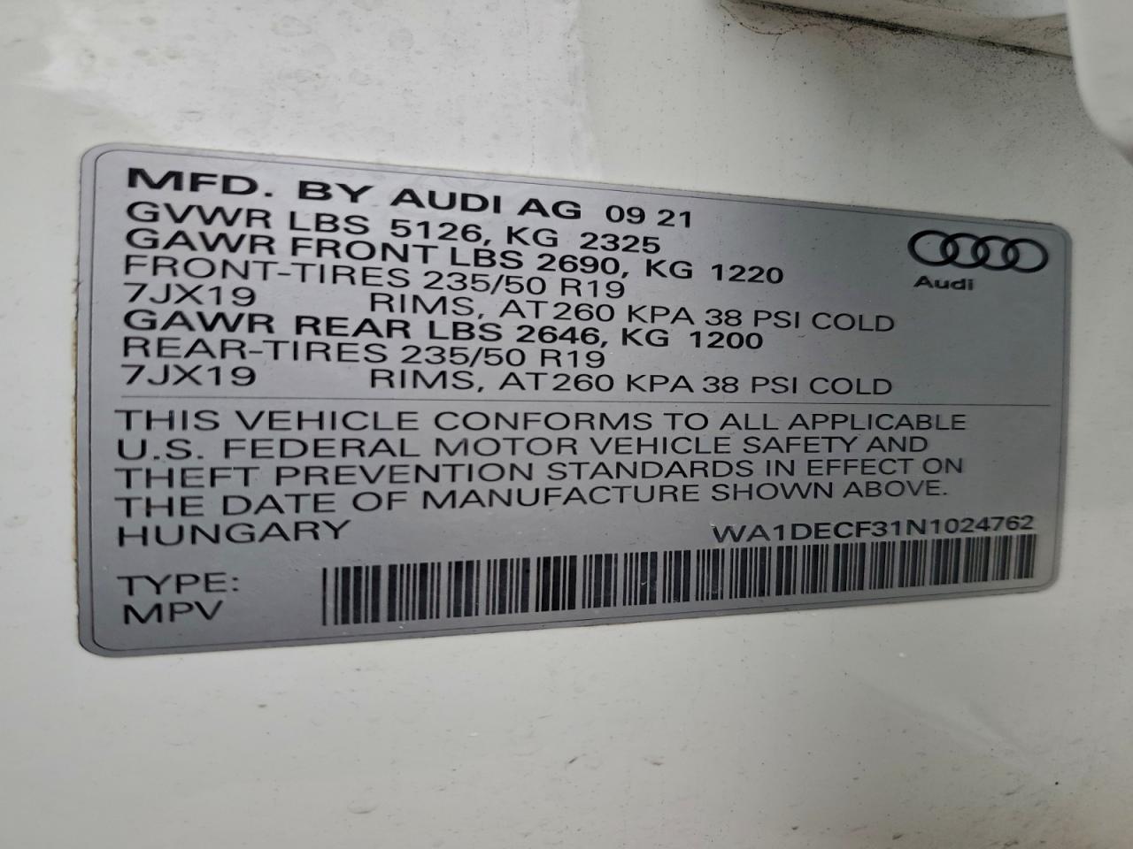 2022 Audi Q3 Premium S Line 45 VIN: WA1DECF31N1024762 Lot: 94092875