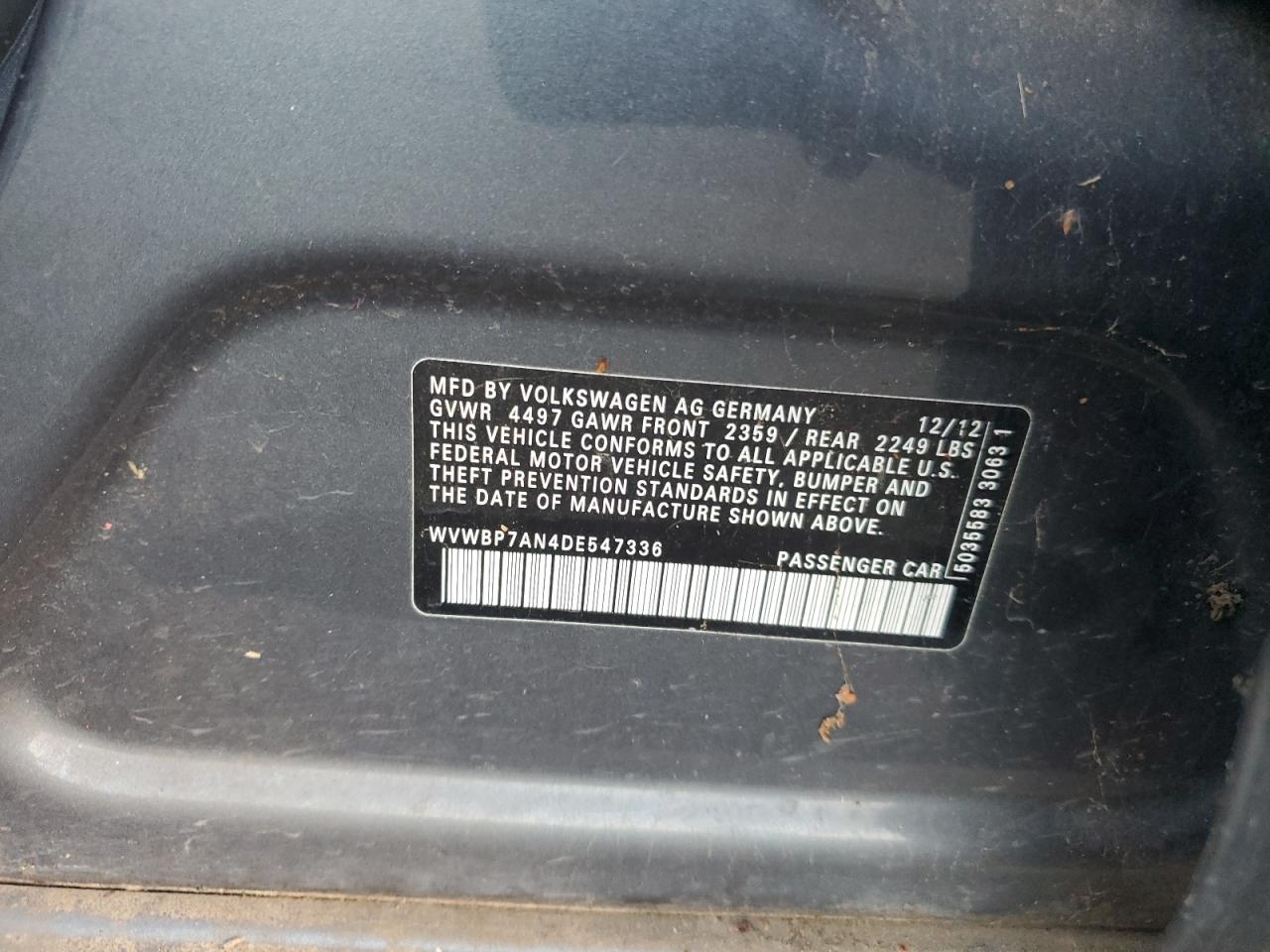 2013 Volkswagen Cc Sport VIN: WVWBP7AN4DE547336 Lot: 90855275