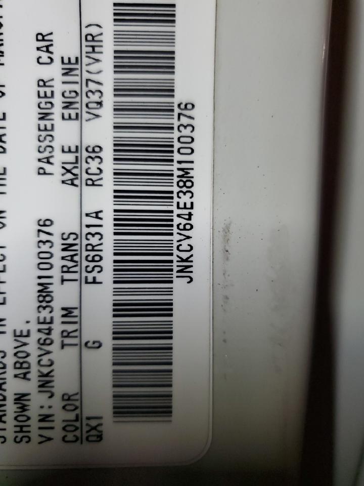 2008 Infiniti G37 Base VIN: 100376 Lot: 93983885