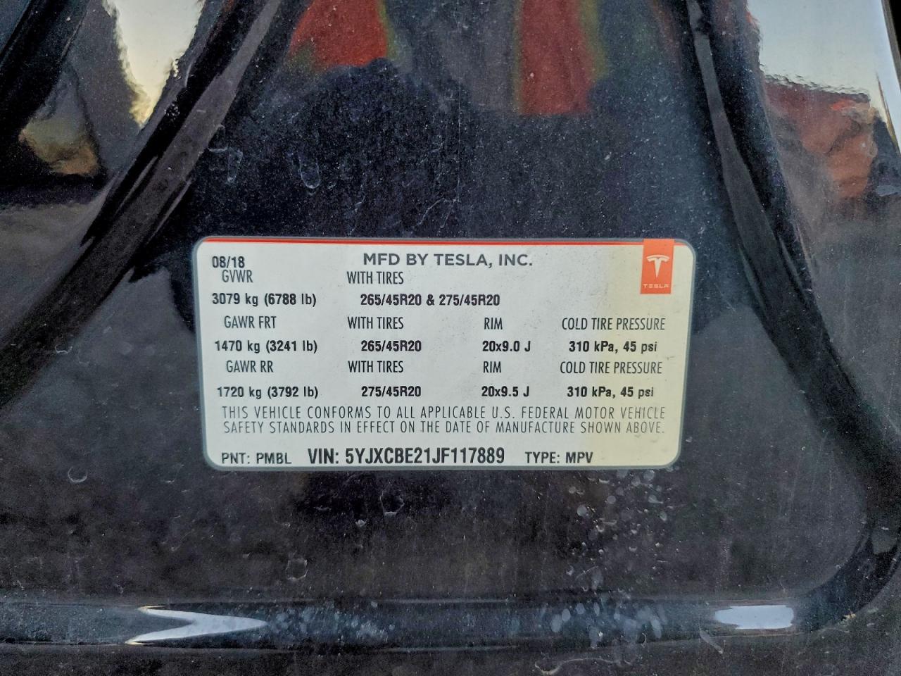 2018 Tesla Model X VIN: 5YJXCBE21JF117889 Lot: 94420695