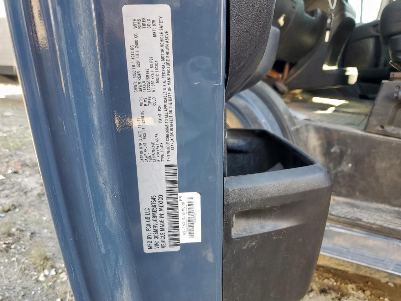 2021 Ram Promaster 3500 Delivery Van VIN: 3C6MRVJG9ME587349 Lot: 90357265