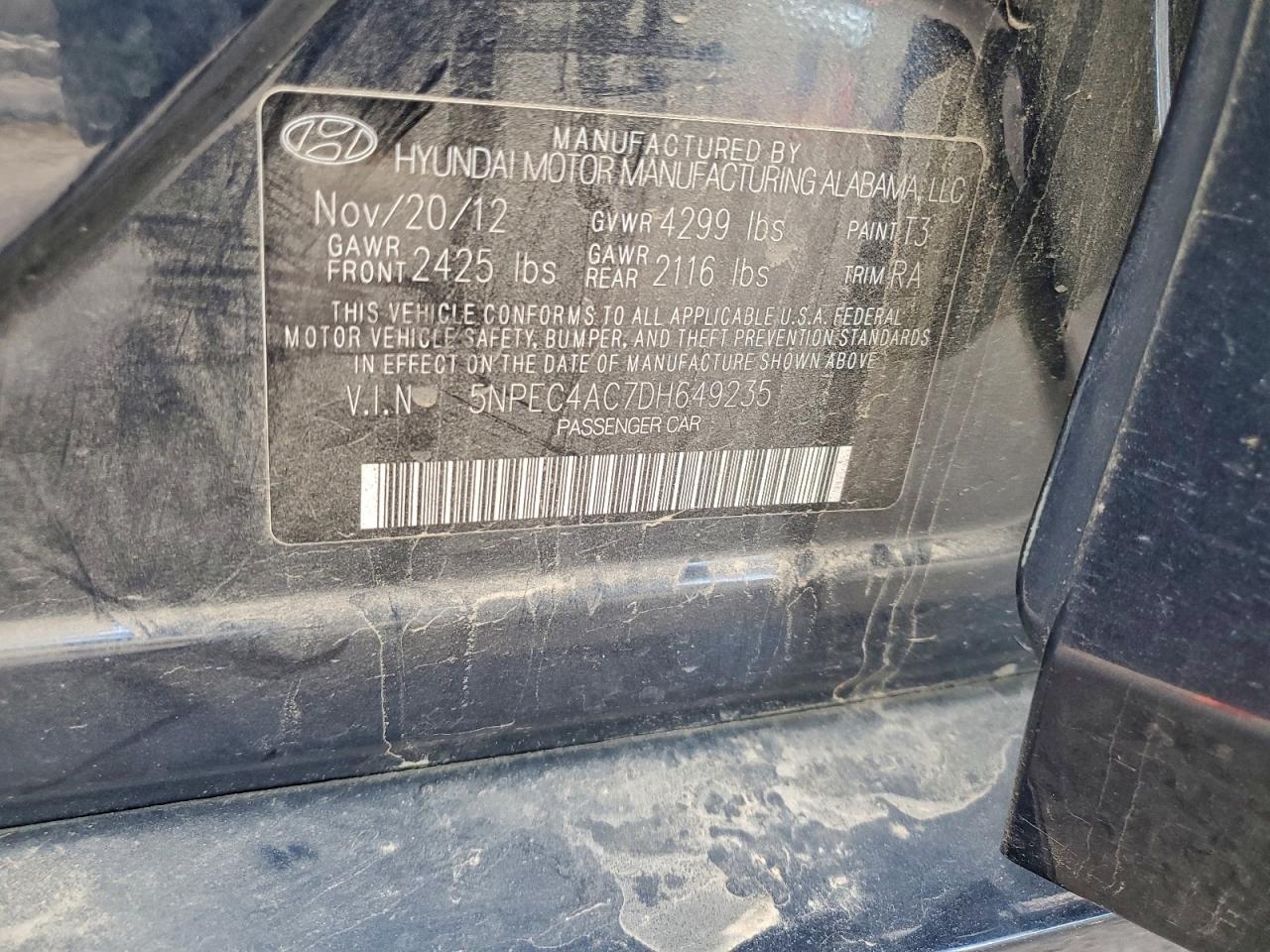 2013 Hyundai Sonata Se VIN: 5NPEC4AC7DH649235 Lot: 94002075