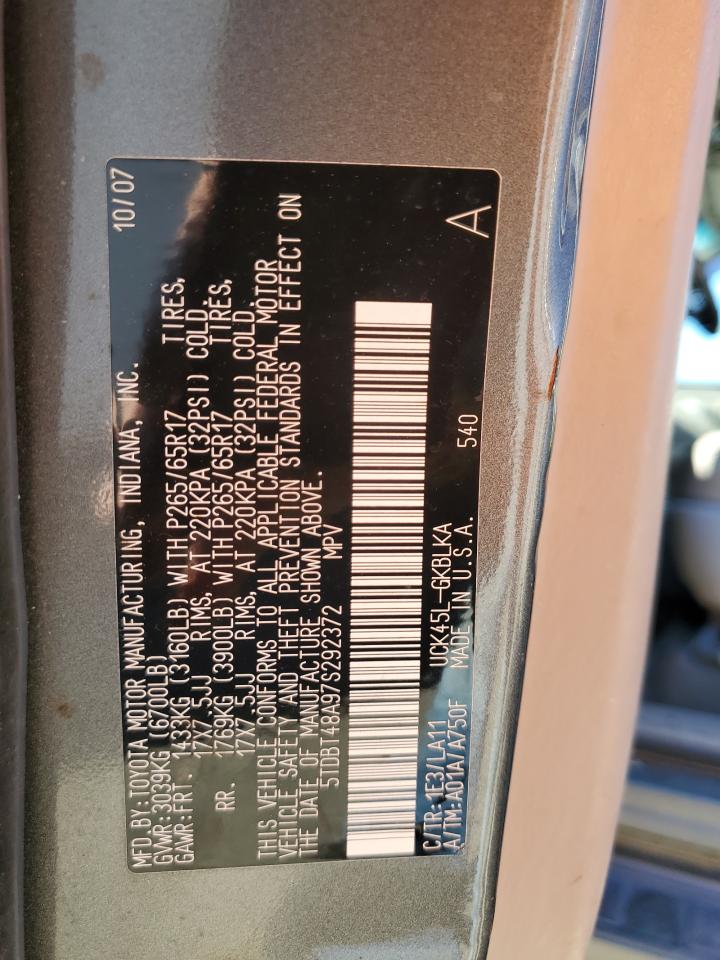 2007 Toyota Sequoia Limited VIN: 5TDBT48A97S292372 Lot: 93256465