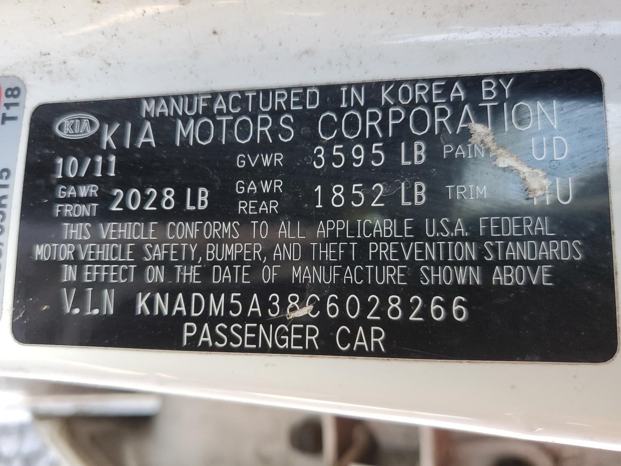 2012 Kia Rio Lx VIN: KNADM5A38C6028266 Lot: 85434345