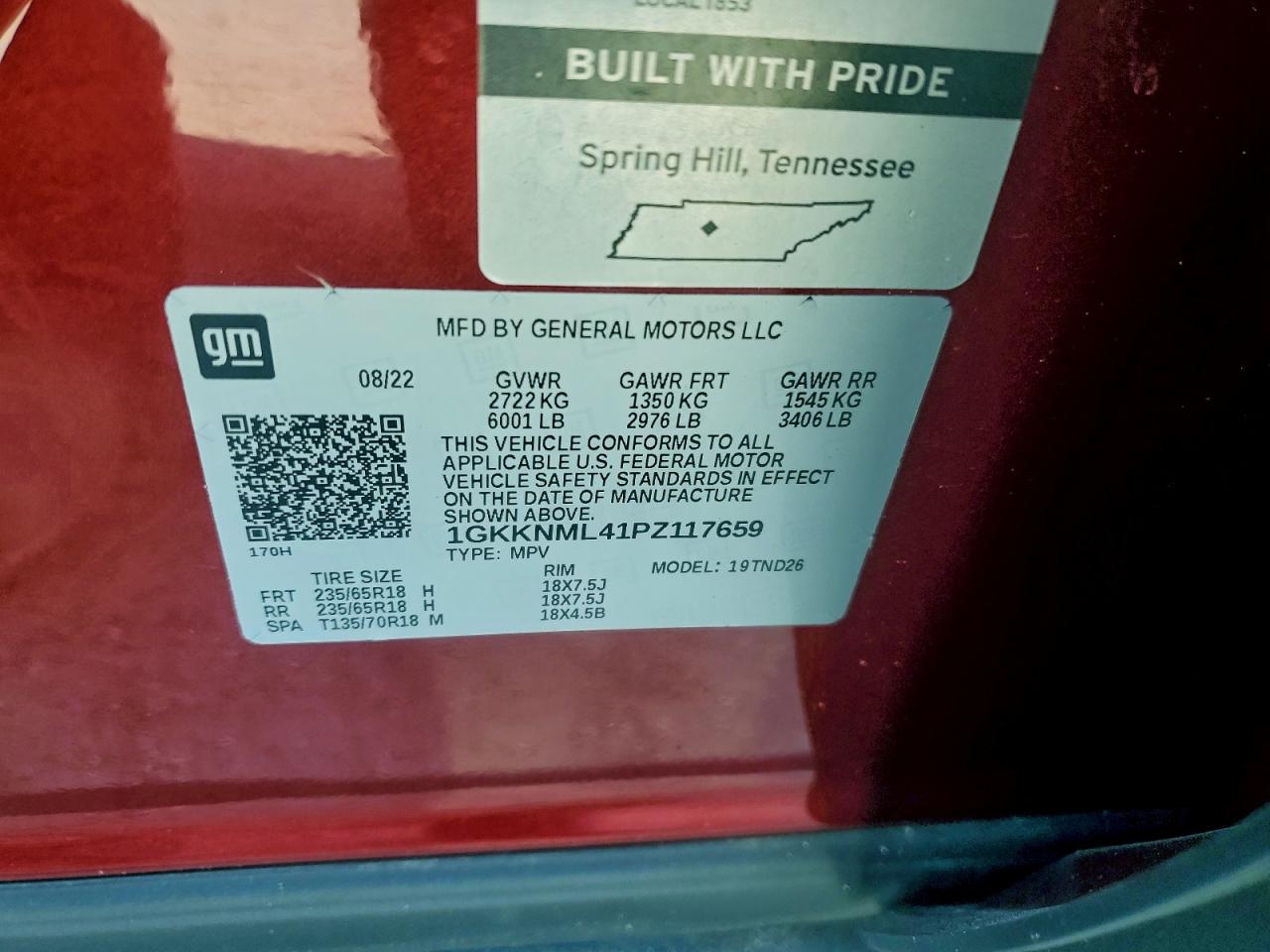 2023 GMC Acadia Slt VIN: 1GKKNML41PZ117659 Lot: 93869395