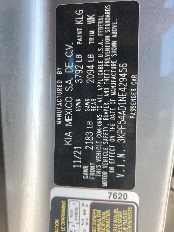 2022 Kia Forte Gt Line VIN: 3KPF54AD1NE429456 Lot: 92619045