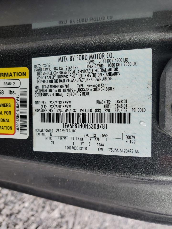 2017 Ford Mustang VIN: 1FA6P8TH0H5308781 Lot: 91965985