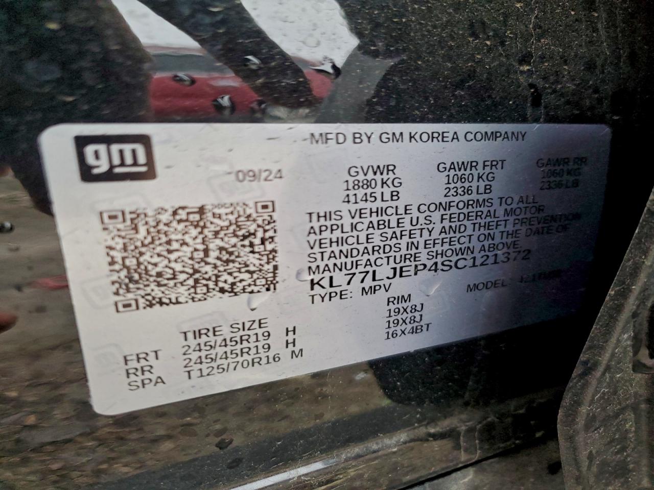 2025 Chevrolet Trax 2Rs VIN: KL77LJEP4SC121372 Lot: 93644725