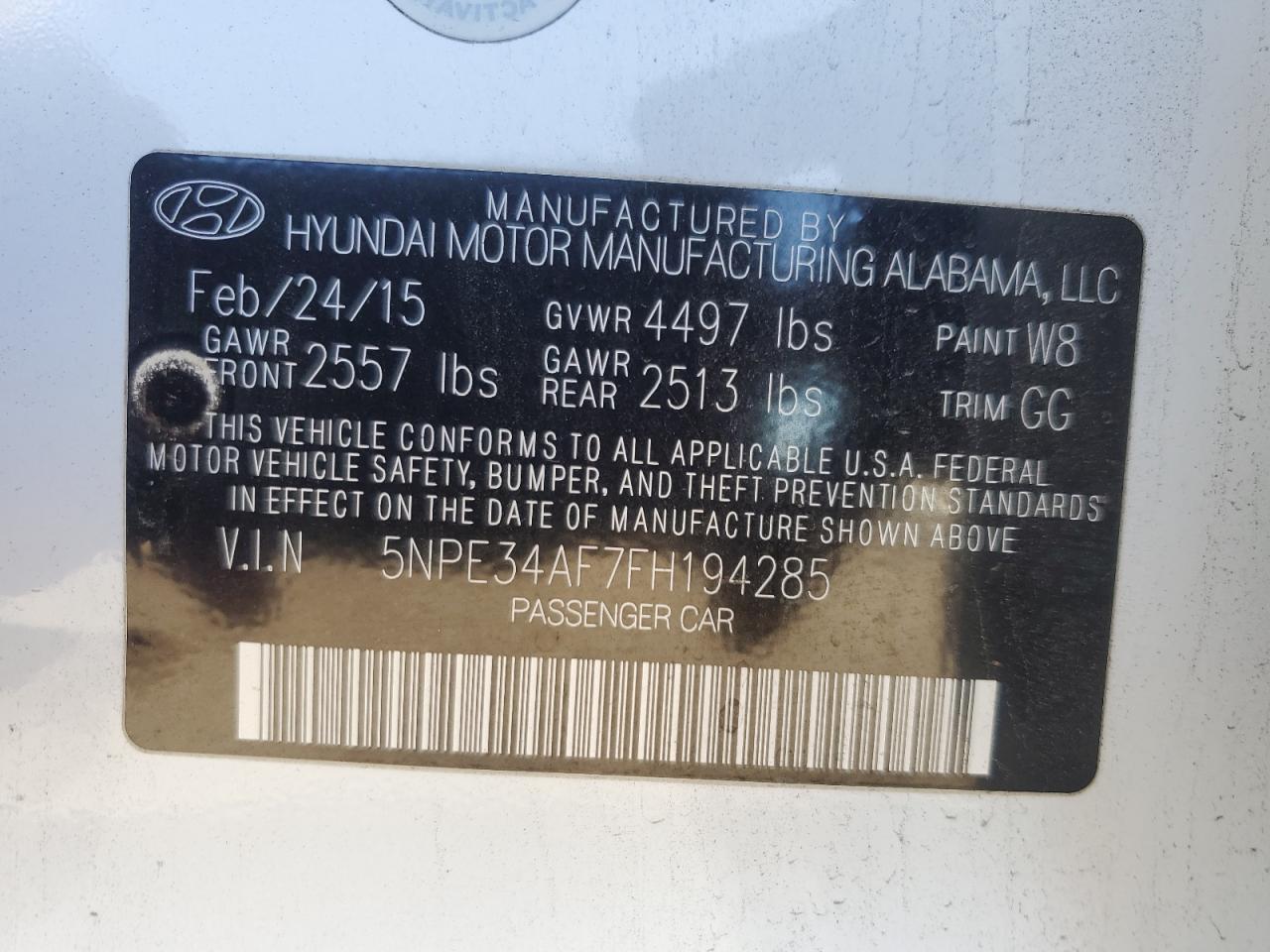 2015 Hyundai Sonata Sport VIN: 5NPE34AF7FH194285 Lot: 91857965