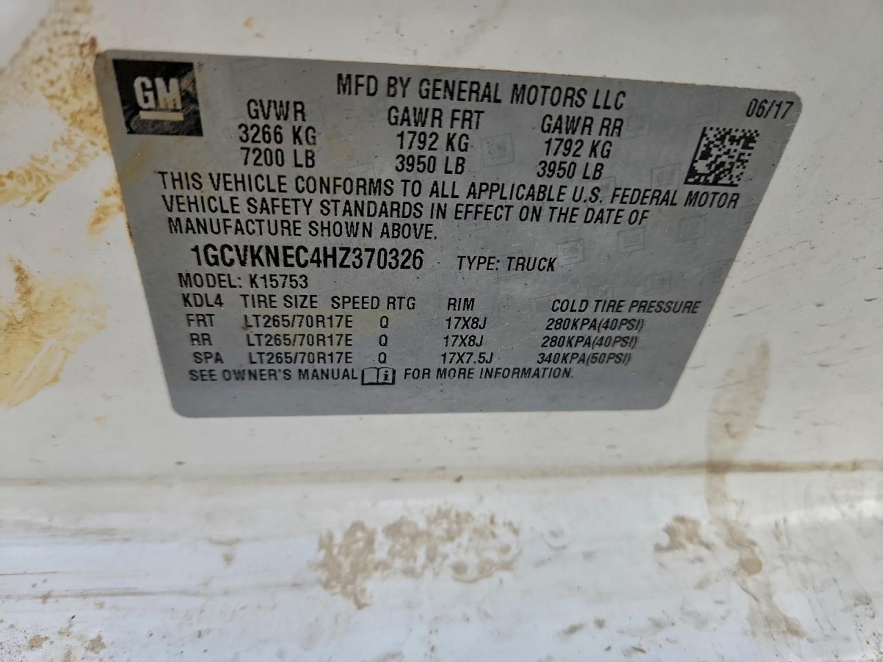 2017 Chevrolet Silverado K1500 VIN: 1GCVKNEC4HZ370326 Lot: 94504855
