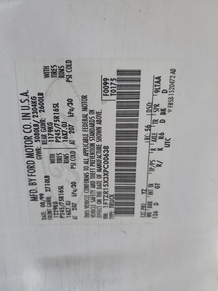 1999 Ford Ranger Super Cab VIN: 1FTZR15X3XPC00638 Lot: 93324905